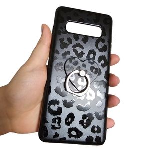 Galaxy S10 Velvet Caviar black leopard case with phone ring attached